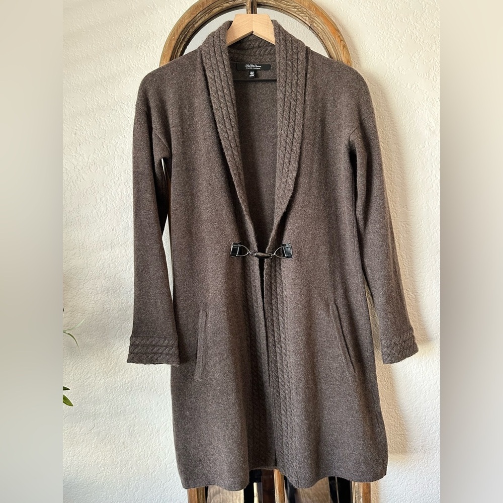 Saks Fifth Avenue 100% Cashmere Long Cardigan XS Brown Shawl Collar Classic